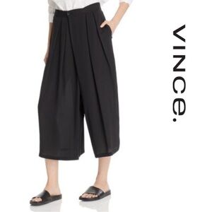 Vince Women's Pleated Silk Crepe Culotte Crop Pants - Black - Size Medium